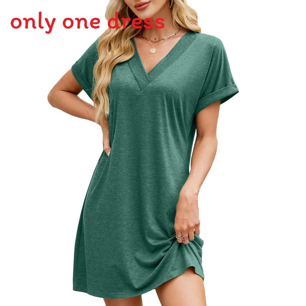 Knit Fabric Casual Dress With Vneck And Loose Fit For Spring 2025 Women