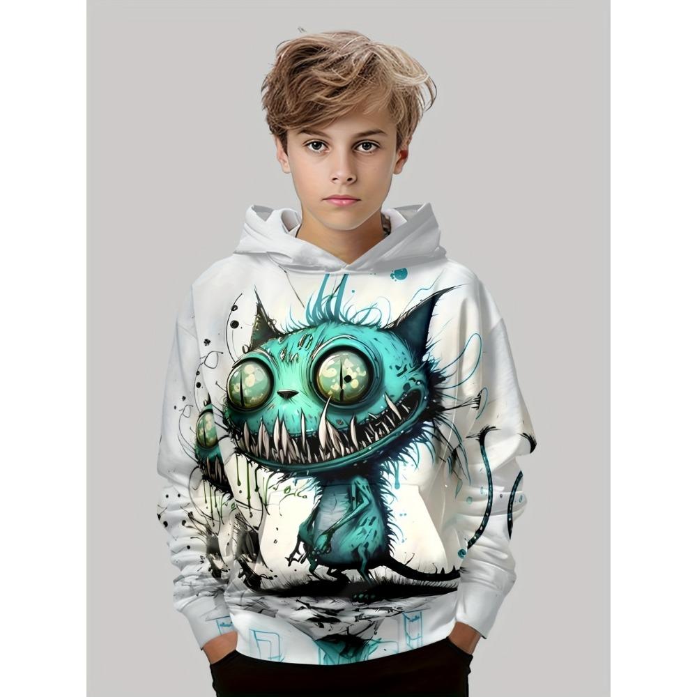 Boys Clothing Kawaii Cat Pattern Autumn Hoodies Casual Fashion 3-14Y Sweatshirt for Boy Outdoor Comfortable Children's Clothing