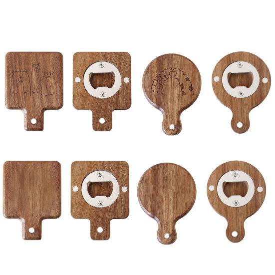 Bottle Opener Magnetic Cartoon Pattern Manual Wooden Hanging Hole Refrigerator Paste Beer Opener Kitchen Gadgets