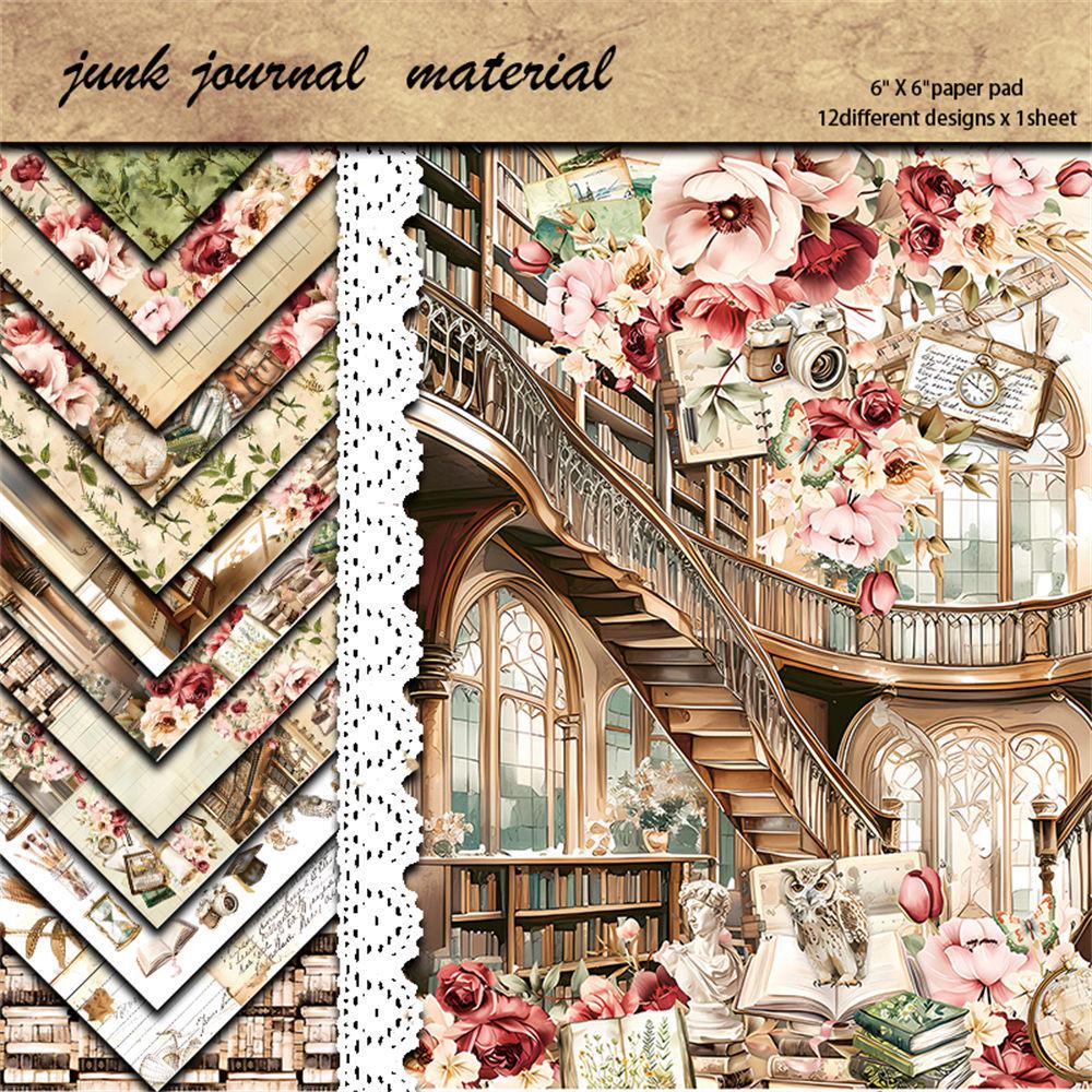 12 Листов Ретро Базовый Материал Бумага с Академическим Фонов для Ведения Дневника - Европейские и Американские Коллажные Наклейки