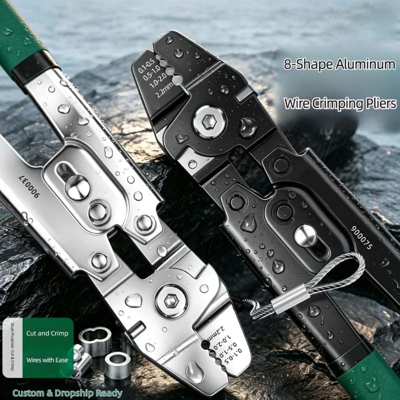 Ferrule Crimp Tool 4 Position Wire Rope Crimping Pliers Xtuosen with Cutter for Rope Repair and DIY Tasks Work