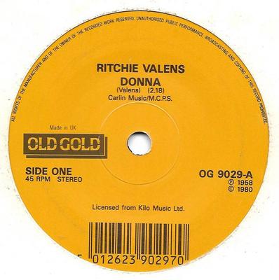 7inch Record RITCHIE VALENS - Donna / La Bamba OG9029 Old Gold 1980 UK Rock Used