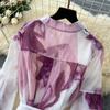 Sexy Long Sleeve Mesh Sweet Print Dress Chic Vintage Evening Party Club  Women Chic Summer Beach Long Dresses
