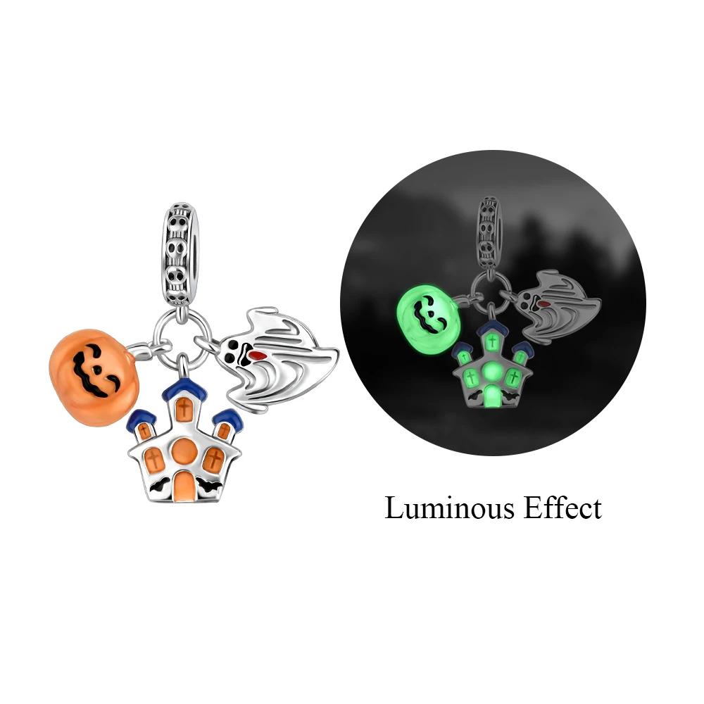 Copper Halloween Series Charms Luminous Pumpkin Demon Skull Beads For Fit 3Mm Original Bracelet Diy Jewelry