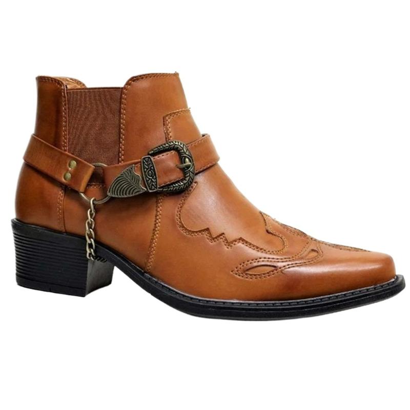 Stivali da Uomo Fatti a Mano di Moda Stivali Cowboy Vintage Stivali Alti in Pelle Scarpe Casual Cinturino con Fibbia Scarpe Punk Punta Appuntita Stivali da Moto da Uomo