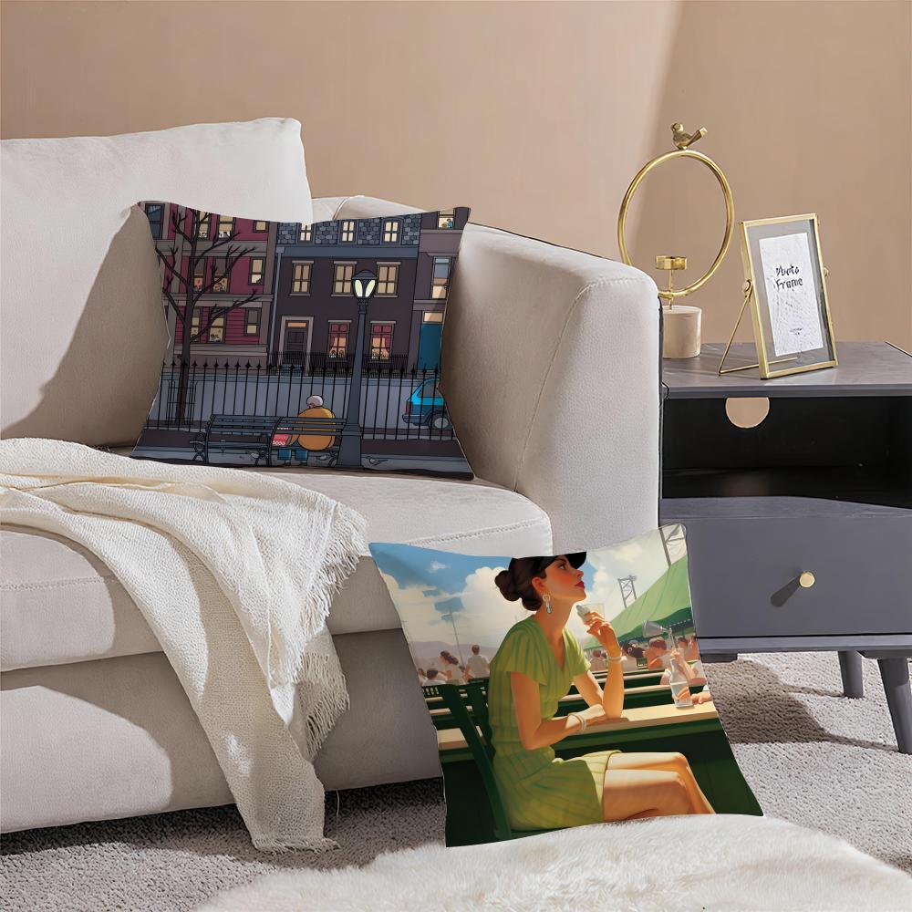 Trend Magazine N-New Yorker Cushion Cover Linen Pillow Case Soft Breathable Protective Couch Room Decoration