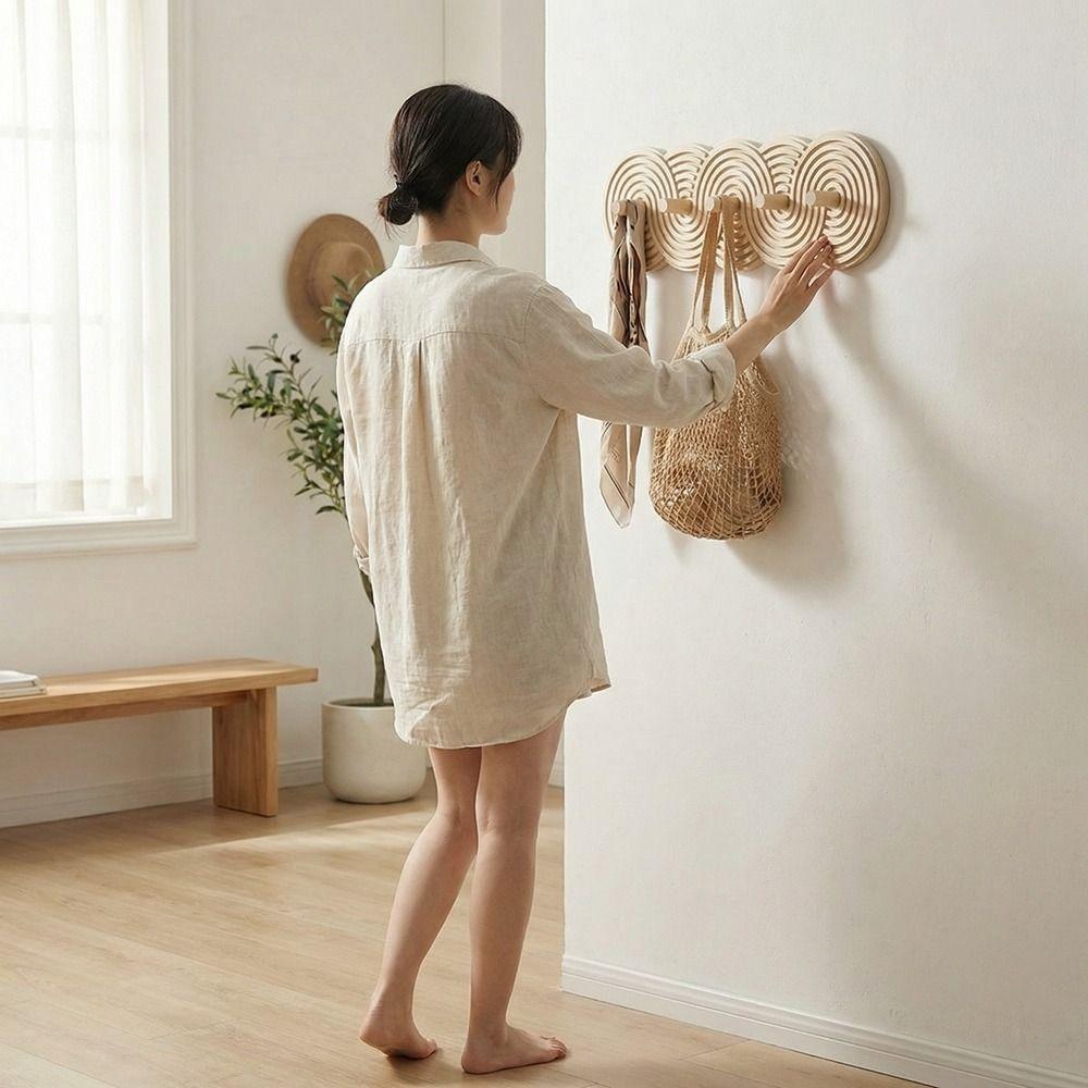 Bohemian Style Key Storage Rack 5-Hook Umbrella Storage Shelf Wall-Mounted Organizer  Wall Storage