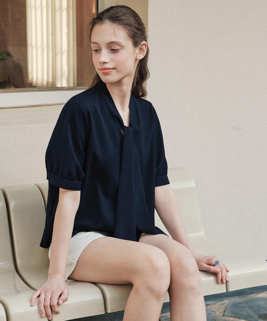 ZEROSTREET [7 Colors] Short Sleeve Tie Blouse