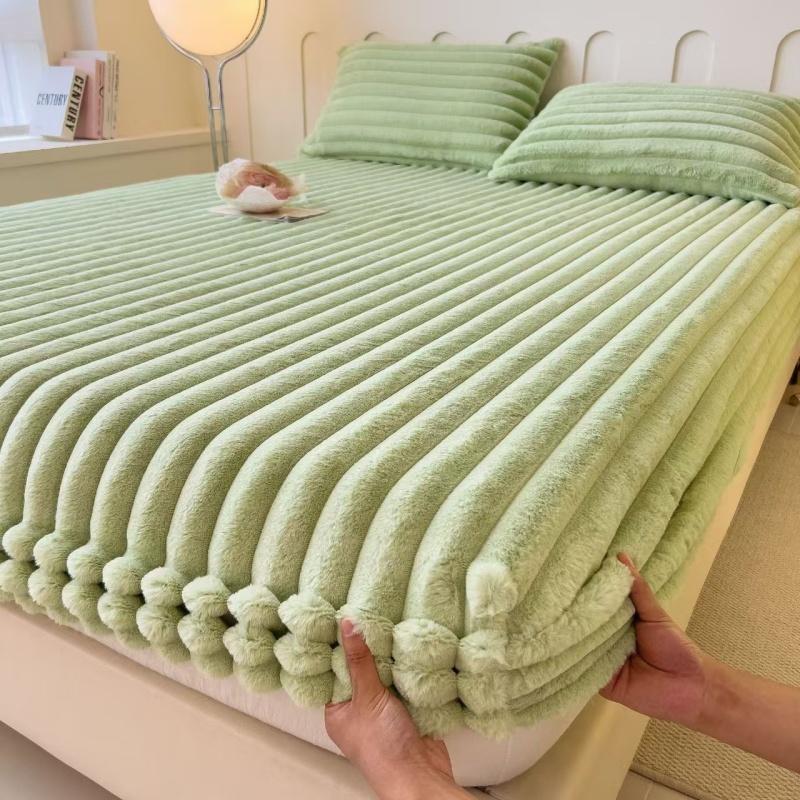 

1 комплект плюшевой простыни, толстый флис, защитный чехол для матраса, эластичная простыня на резинке, утеплитель, покрывало с двумя наволочками 90x200cm-2pc зелёный
