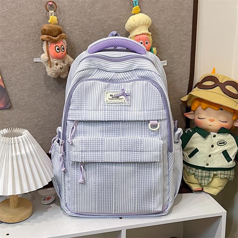Plaid Backpack Student Class Commuter Schoolbag Women's Lightweight Multi-Compartment Large Capacity Backpack