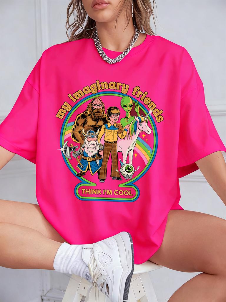 My Imaginary Friends Prints Short Sleeve TShirts Women Cotton Summer Tee Shirts Soft Loose ONeck Tops Casual Womans Clothes