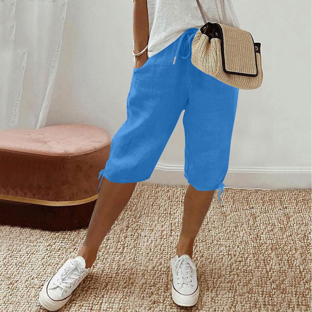 Women's Casual Pockets Elastic Drawstring Casual Pants Leg Drawstring Five Pants Pant