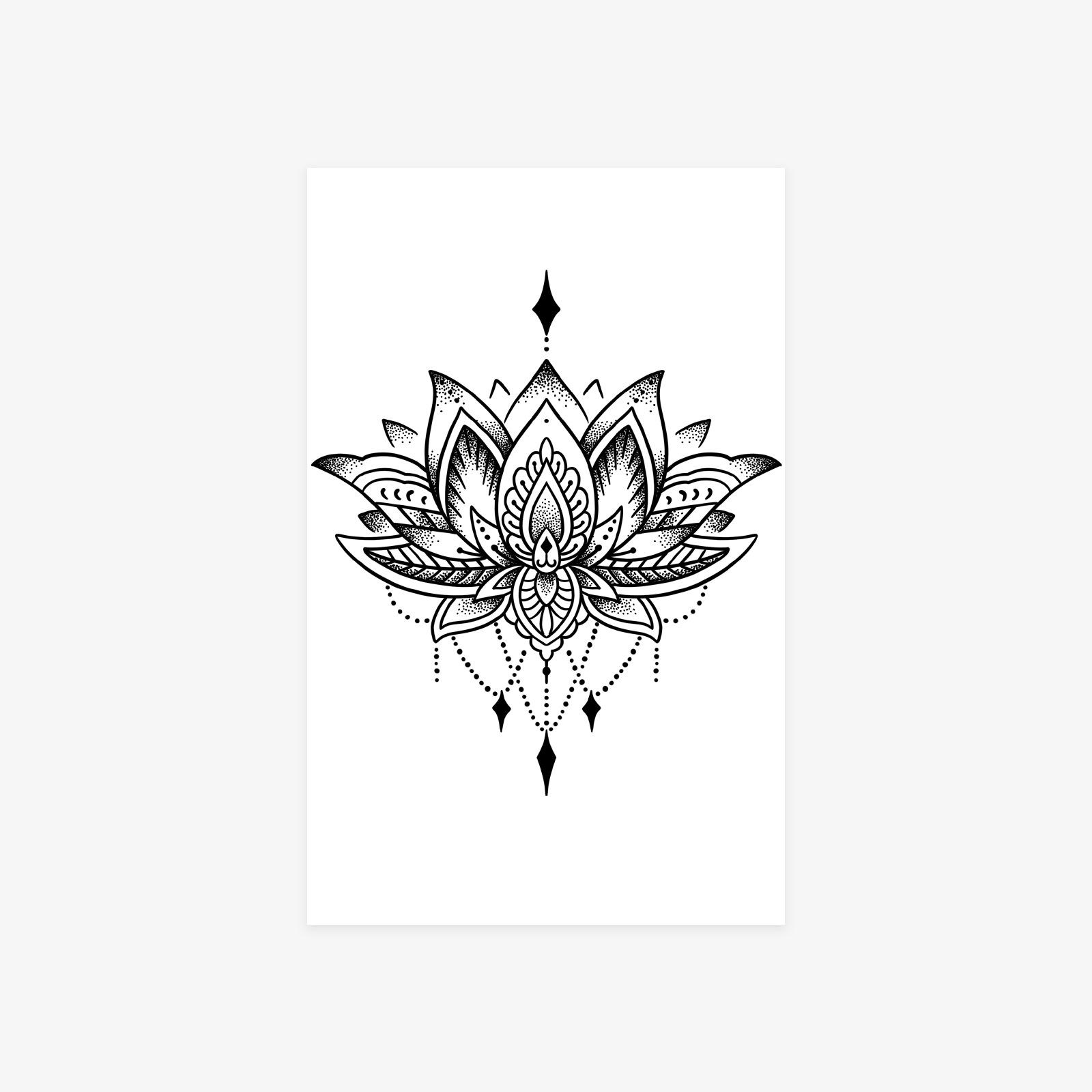 

Antique Ink Shadow Lotus Tattoo Stickers Ins High Value Waterproof Long-Lasting Waist Belly Sexy Babes 12*19
