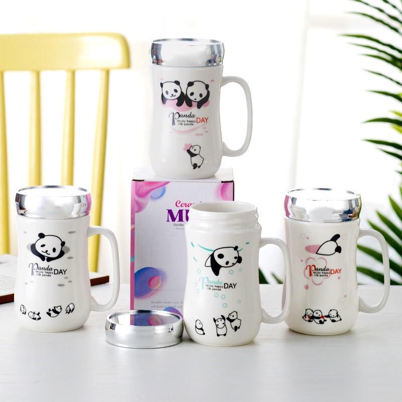 MOZHOU Cartoon Ceramic Mug with Mirror Lid