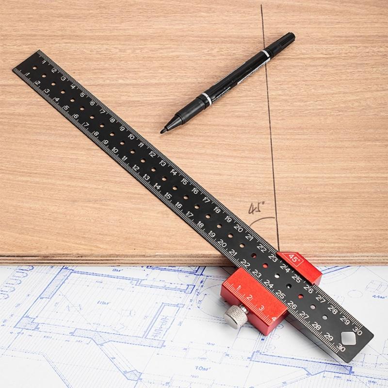 Aluminum Alloy Magnetic Line Limit Ruler Lightweight Marking Gauge Metal Square for DIY Projects & Hardware Installation