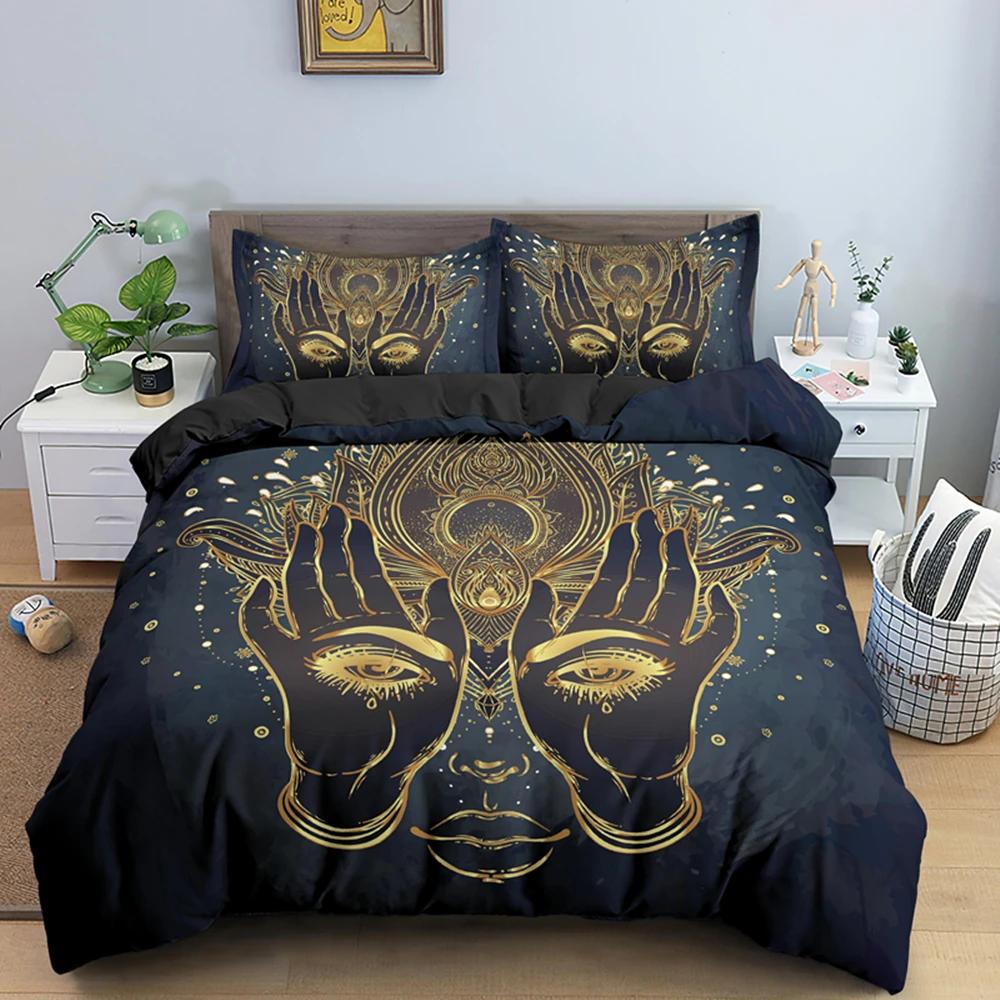 2/3dílná Sada na postel Bohemian Lotus Sada povlaku na přikrývku Mandala Květinový povlak na přikrývku Pro dospělé Černá Polyesterová sada ložního prádla Queen King Twin Pro teenagery