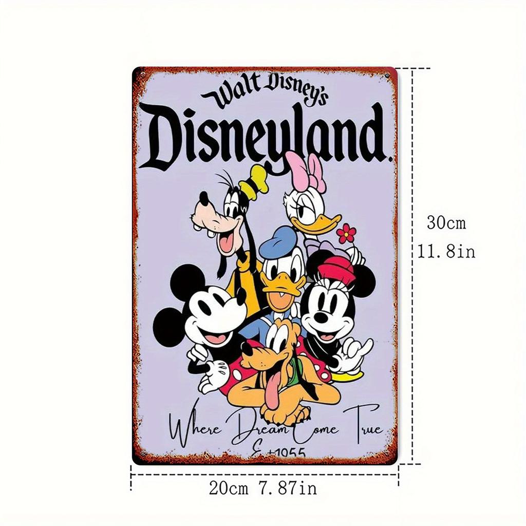 2D Flat - [Vintage Charm] Retro Disneyland Metal Wall Art - 20.32cm X 30.48cm Durable Iron Decorative Plaque Featuring Mickey &