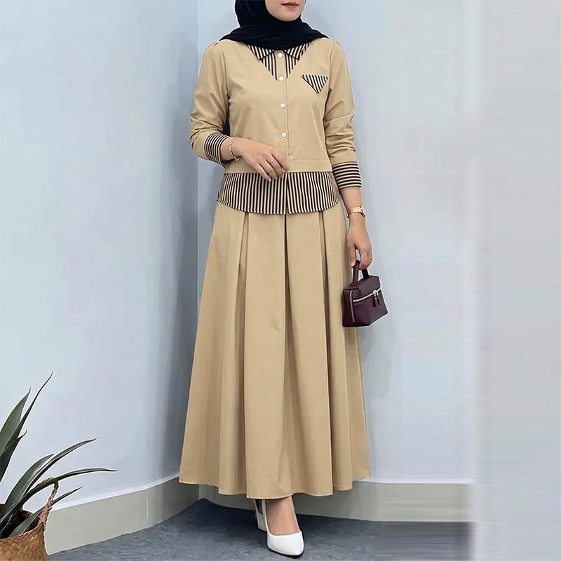 ZANZEA Women Long Sleeve Patchwork Blouse and Long Skirts Casual Two Piece Suit Sets