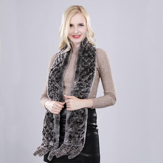 New Arrival Russian Women Real Rex Rabbit Fur Scarves Ladies Winter Natural Rex Rabbit Fur Scarves Knit Tassel Real Fur Shawls