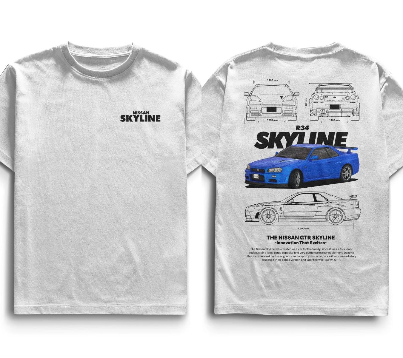 Skyline Fast and Furious Bedrucktes T-Shirt Herren Damen Lässig Baumwolle Oversize Y2k Harajuku Kurzarm Damen Herren Kleidung S beige
