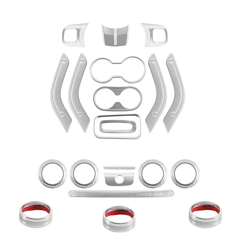 For Jeep Wrangler JK 2007-2017 Interior Trim Cover Kit 21Pcs Car Decoration Silver