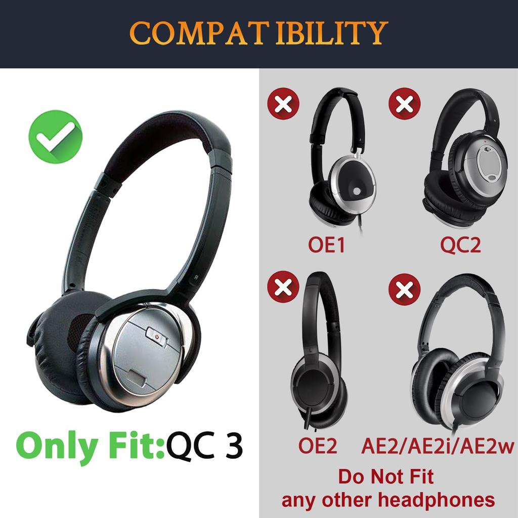 SOULWIT Replacement Kit for Bose QC3 Headset - Repair Parts (Not compatible with OE1) - Black