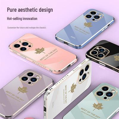 Electroplated Silicone Case for 13Promax iPhone - Fashionable Anti-Fall Maple Leaf Design