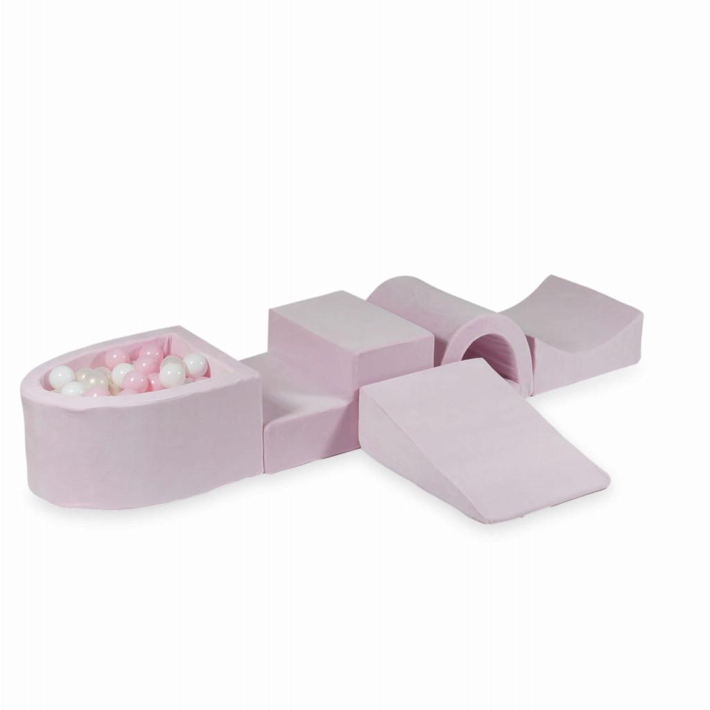 Piankowy Plac Zabaw Z Mostkiem I Z Basenem Micro Velvet Soft Jasnoróżowy + 100 Piłek: Białe, Jasnoróżowe, Opalizujące