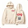 Unisex Hooded Sweatshirt With Numeric Print QR Code Back Design Thick Fleece Casual Pullover Streetwear