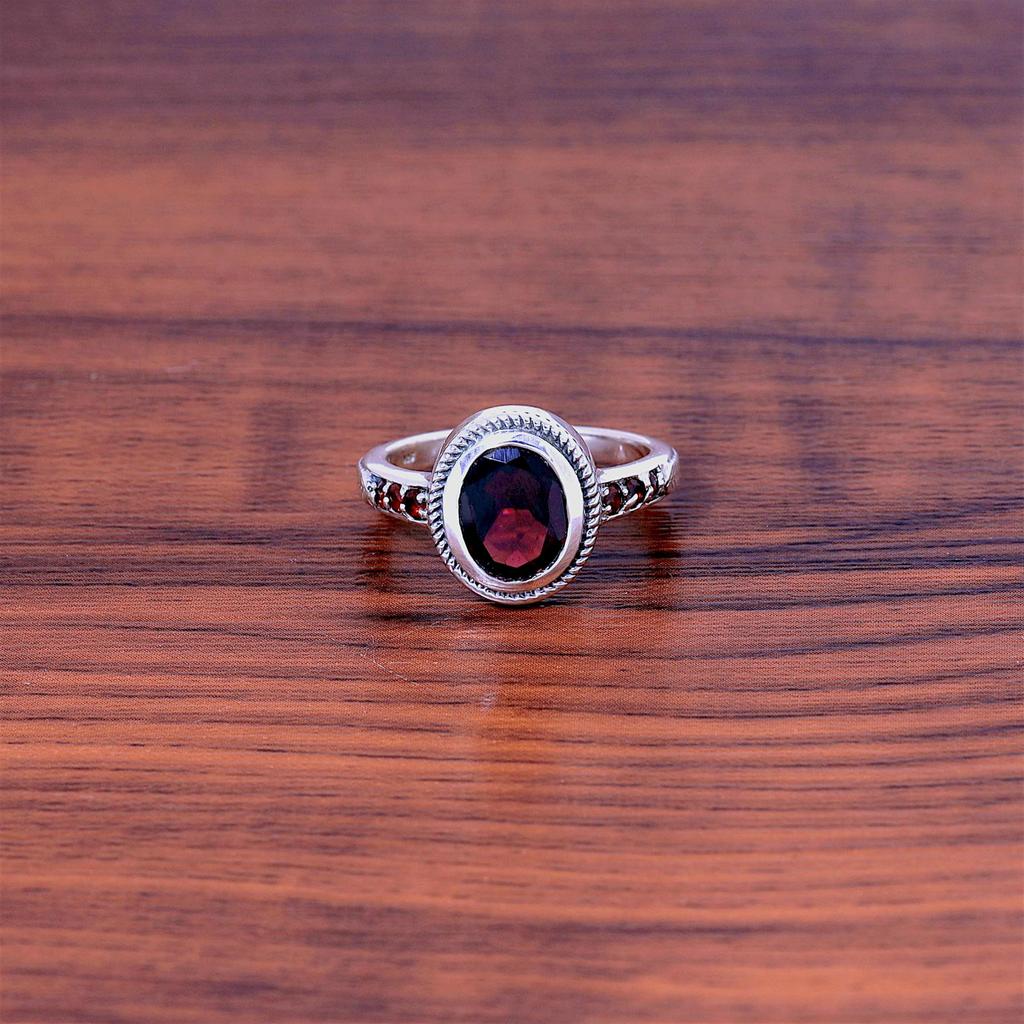 Natural Red Garnet Ring, 925 Sterling Silver Ring, Multi Stone Solitaire Ring, Handmade Women Ring, Promise Ring, Gift For Girlfriend