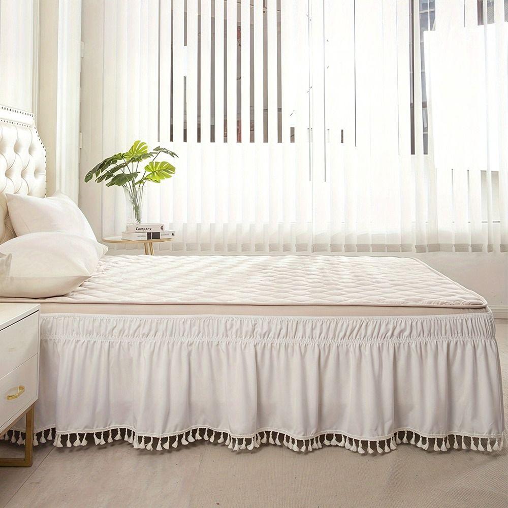 Wrinkle Resistant Tassel Bed Skirt Solid Color Bed Ruffles Wrap  Bedding Accessory