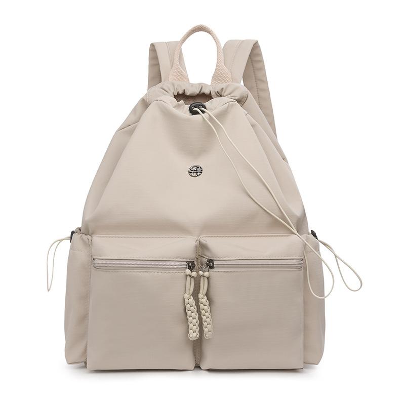 

Рюкзак со шнурком, студенческий школьный рюкзак, женский рюкзак с двойным карманом бежевый
