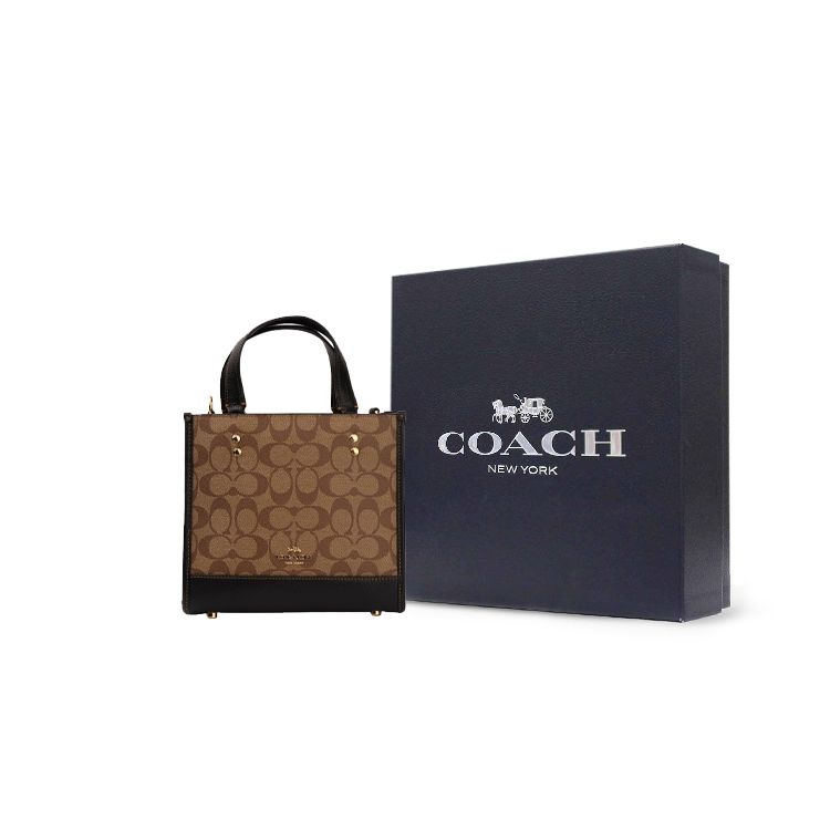 Coach Dempsey 22 Classic Monogram Print Colorful Strap Color Block Coated Canvas And Leather Tote Bag Women Tote Bags Brown C6918-IMNOX