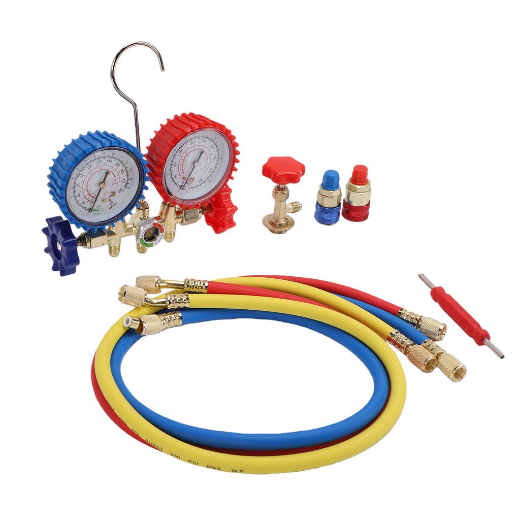 AC Manifold Gauge Set, HVAC Refrigerant Charging Kit for R134a R22 R12 R502, Dual Gauge Automotive and Home AC