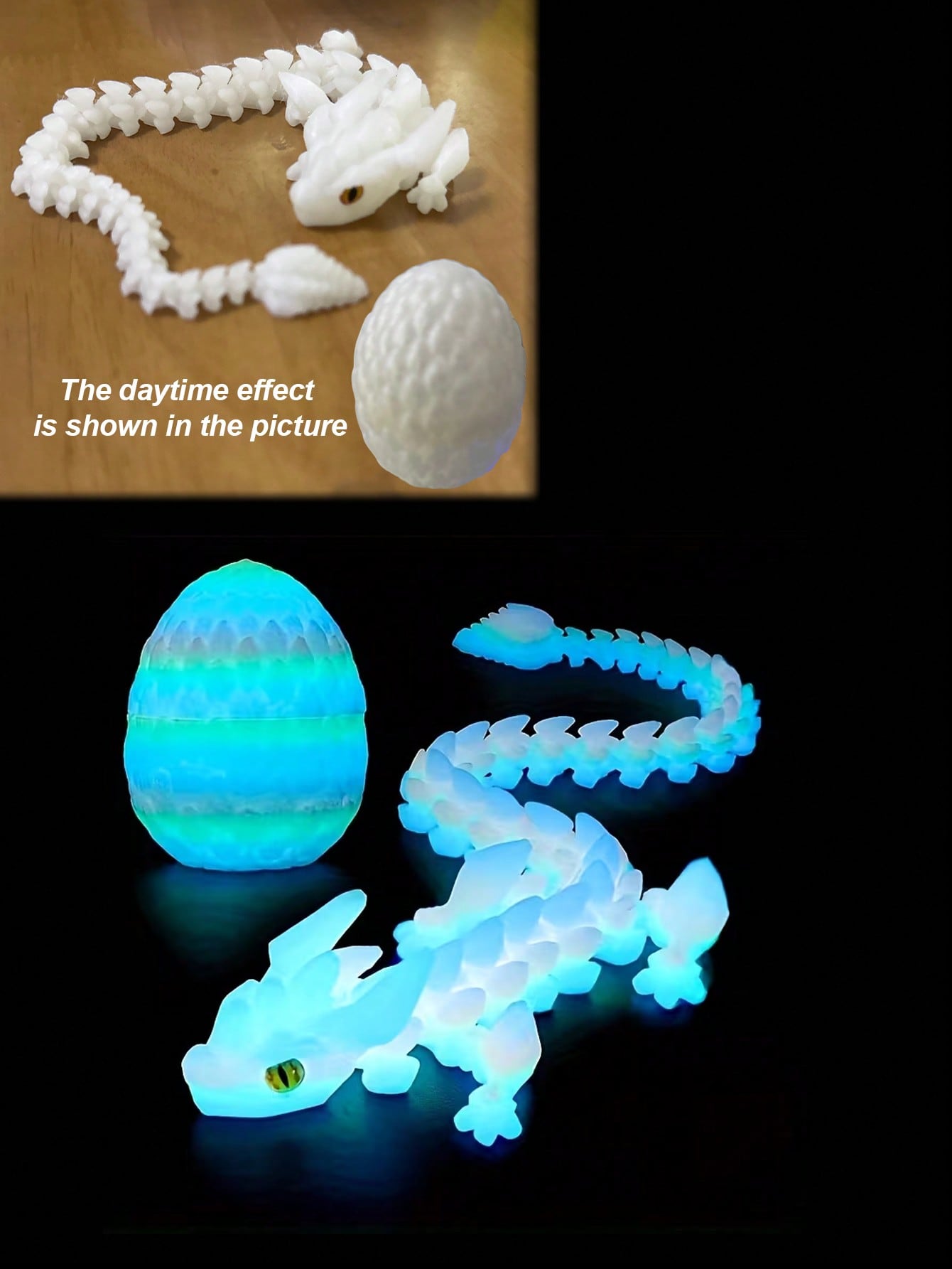 

3D Printed Luminous Dragon Egg Ornament | 11.81 Articulated Crystal Dragon, Rainbow Glow, Car & Home Decor