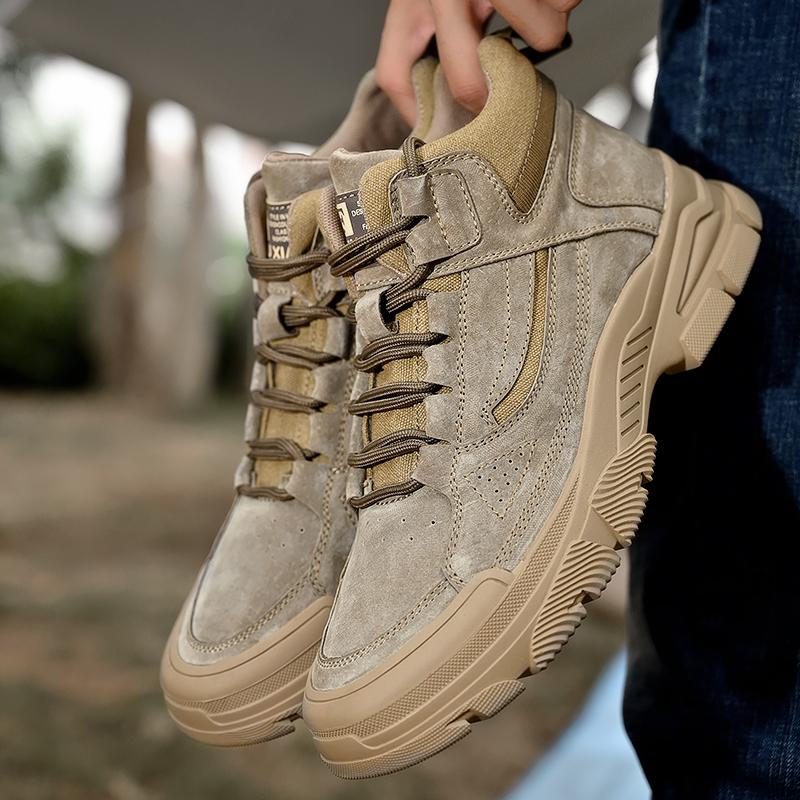 Men's High Top Shoes Plush Style Men's Outdoor Hiking Shoes Trend Men's Work Clothes Shoes Thick Soled Men's Casual Shoes