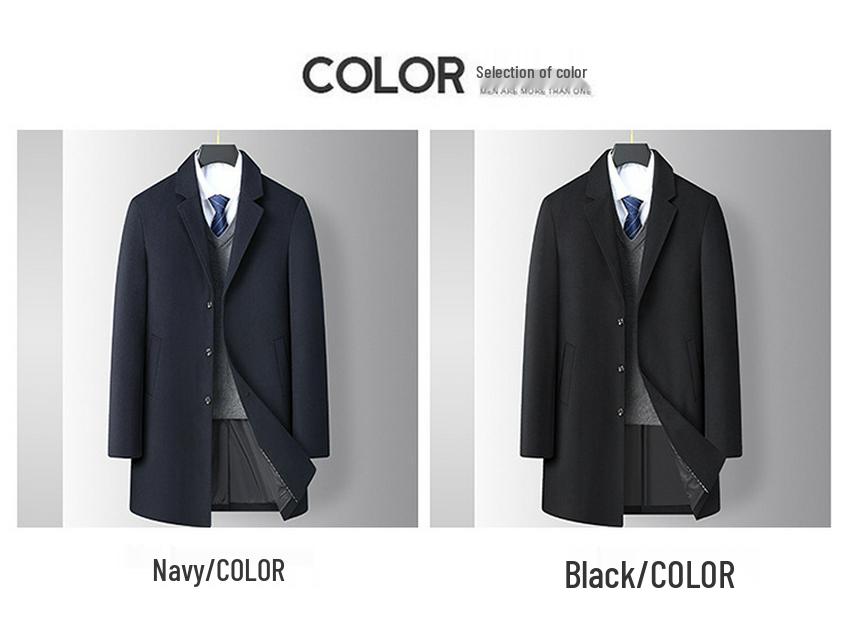 Męski płaszcz wełniany plus size - Jesienno-zimowy Długi, Casualowy, Ciepły