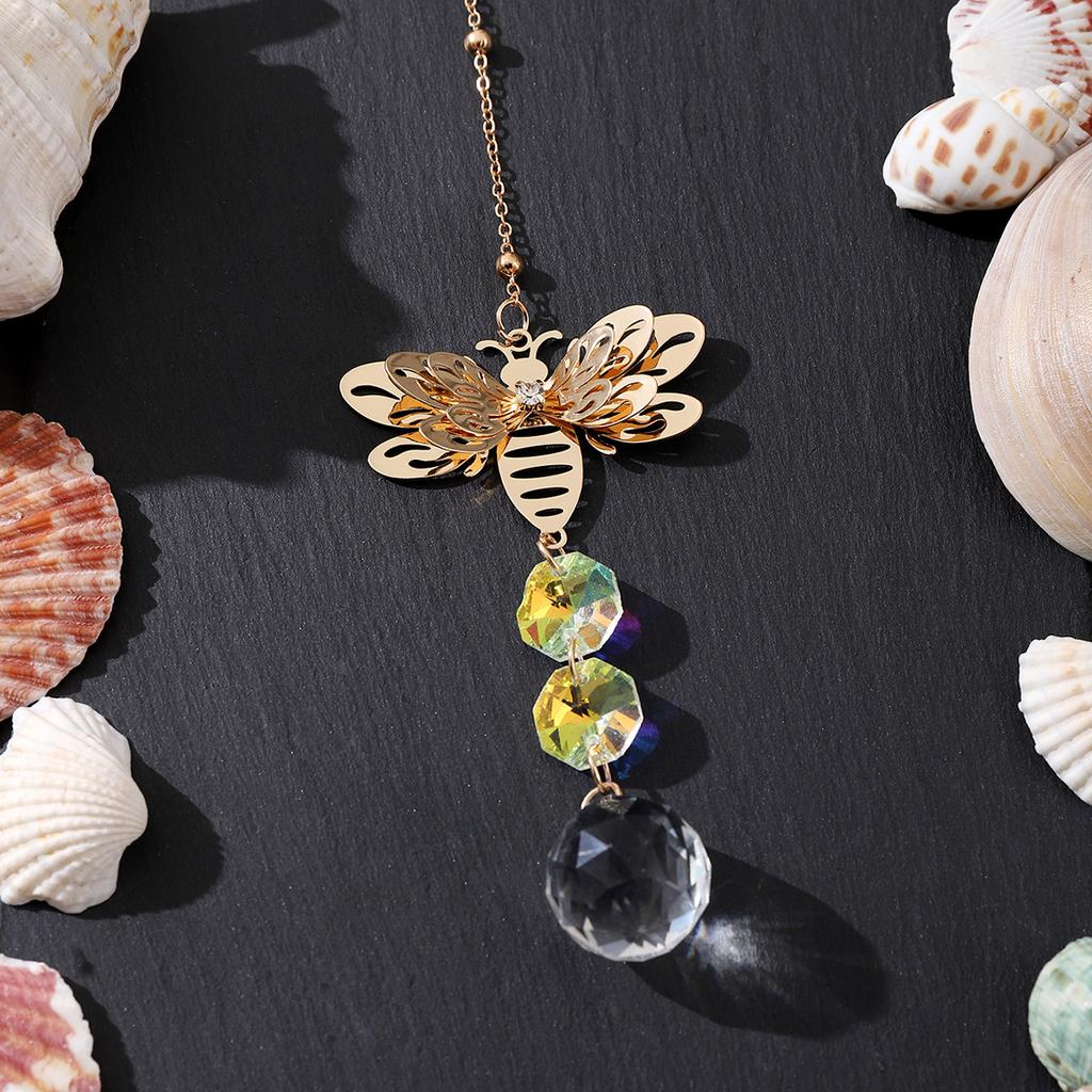 Handmade Bee Crystal Ball Prism Car Pendant Hanging Solar Lamp Home Decoration, Sun Catcher Light Collector Garden Decoration Pendant