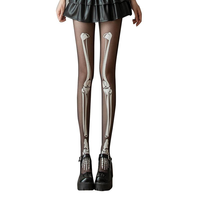 Glowing luminous stockings white hip-lift pantyhose Halloween hot sale sexy legs bone skeleton pantyhose women