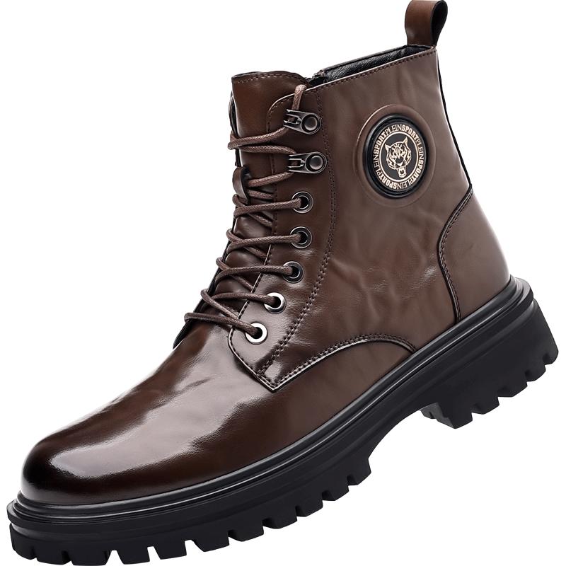 2024 Men Winter Shoes Male Warm Plush Fur Snow Boot Men's Motorcycle Boots High Quality Leather Lace Up Ankle Boots For Men