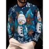 3D tištěná grafika sněhuláka Trička s dlouhým rukávem Módní vzor Santa Clause s kulatým výstřihem Pánské ležérní topy s vánočními prvky