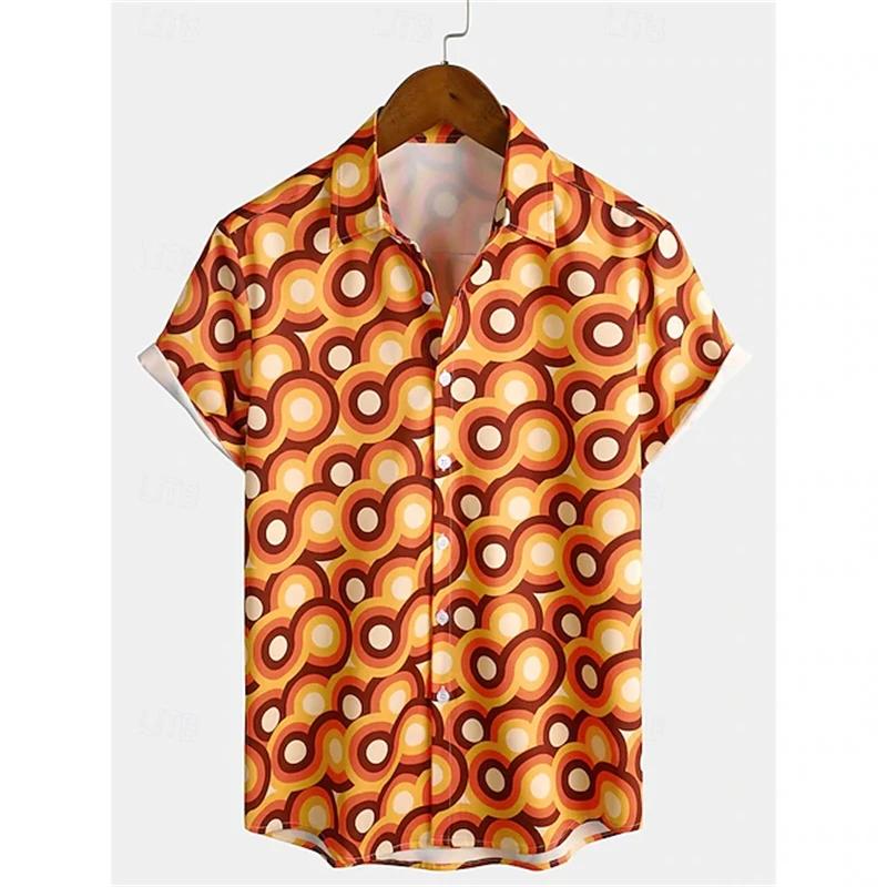Retro Classic 70s Pattern Print Short Sleeved Shirt For Men Casual Lapel Button Shirt 3D Printed Polyester Fashion Street Shirt