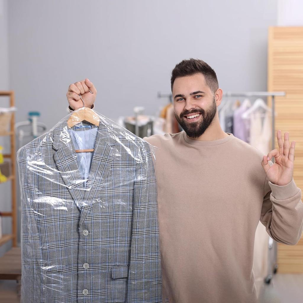 20 Clear Plastic Garment Bags for Clothes, Hanging Clothes Storage - Travel Size, 60x90cm