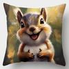 Woodland Creature Style Pillow Covers, Playful Cartoon Squirrel Print Cushion Cases, Cozy Home Decor For Bedroom Living Room
