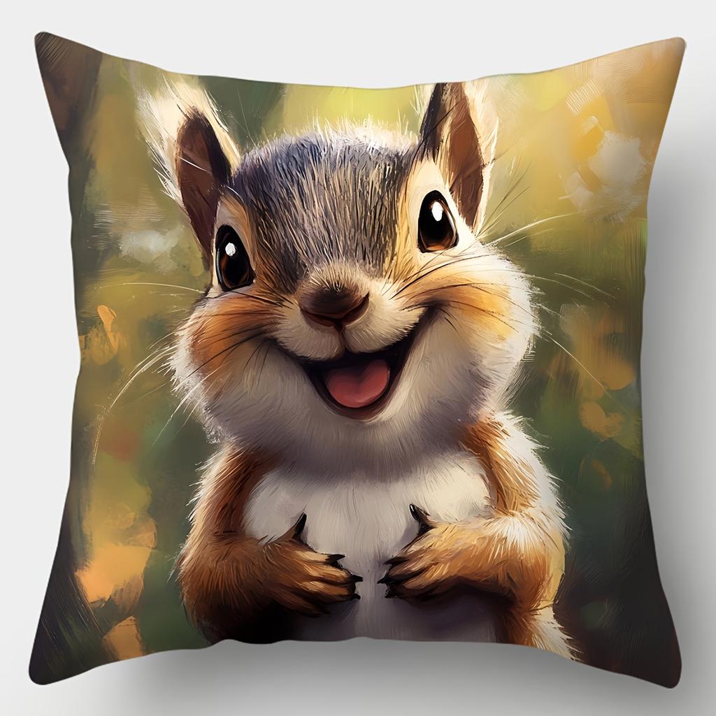 Woodland Creature Style Pillow Covers, Playful Cartoon Squirrel Print Cushion Cases, Cozy Home Decor For Bedroom Living Room