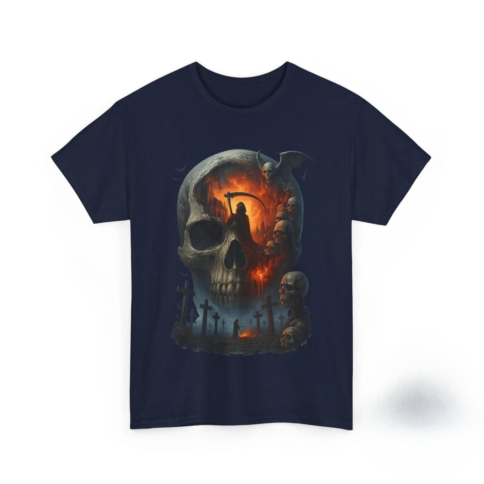 

Grim Reaper Skull T-Shirt Gothic Horror Tee Dark Fantasy Occult Shirt Metal Rock Clothing Halloween Spooky Streetwear 4XL