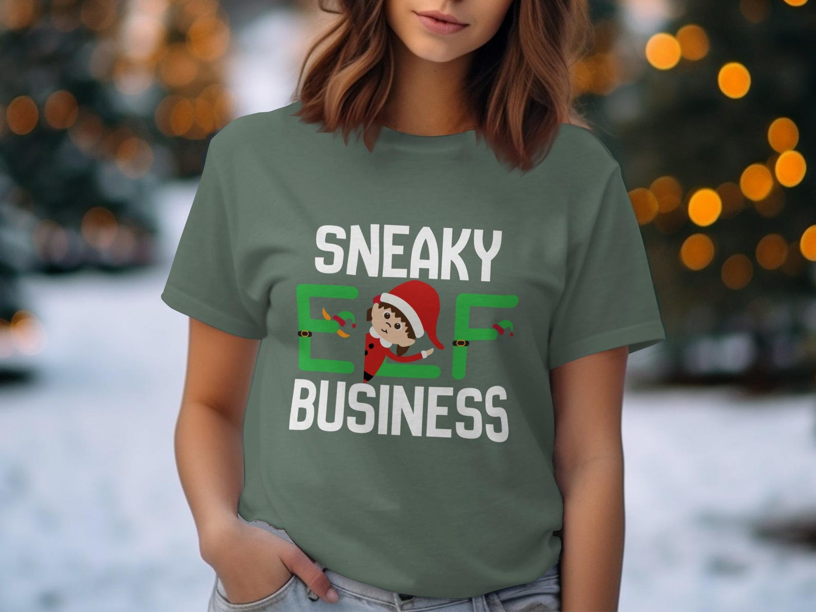 Sneaky Elf Business T-Shirt | Funny Christmas Elf Holiday Tee XL