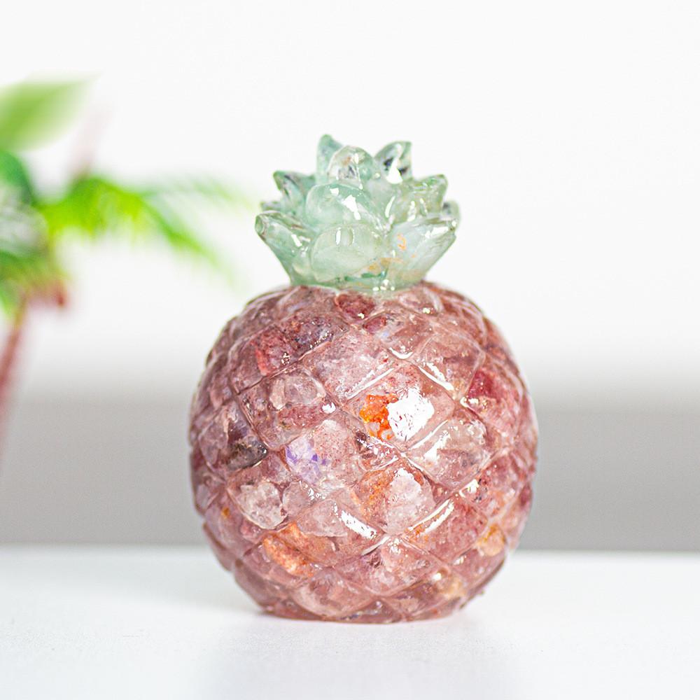 Natural Crystal Resin Pineapple Figurine With Lucky Symbol For Office Desk Decor Gift For Friends