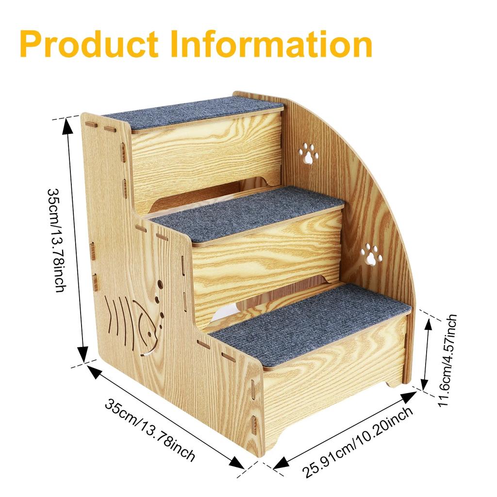 3-Tiers Dog Stairs Wood Non-Slip Pet Ramp Stairs Removable Dog Cat Training Stairs for Home Dogs Sofa Low Bed Pet Supplies NEW