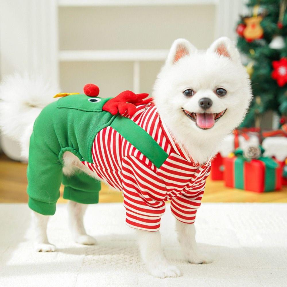 Striped Dog Christmas Clothing Breathable Warm Cats Christmas Coats Elk Pocket Comfortable Pet Dress Up Costume